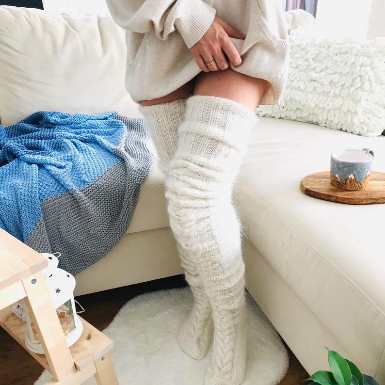 Thigh high socks fuzzy Long socks plus size Knitted socks Etsy