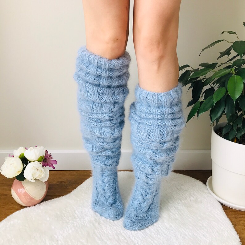 Blue Thigh High Socks Socks Plus Size Fuzzy Socks Leggings for Etsy