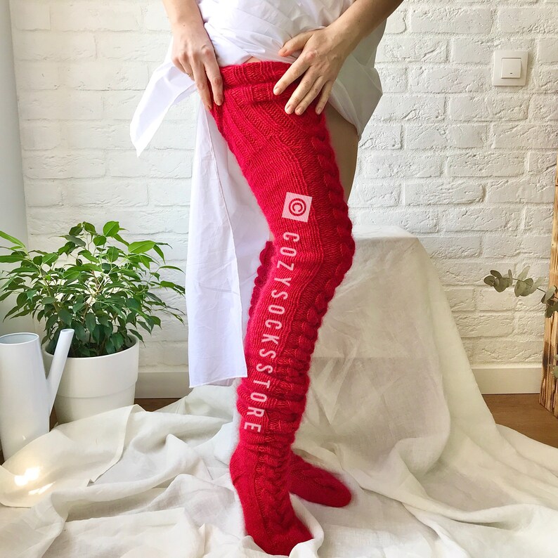 plus size red thigh high socks