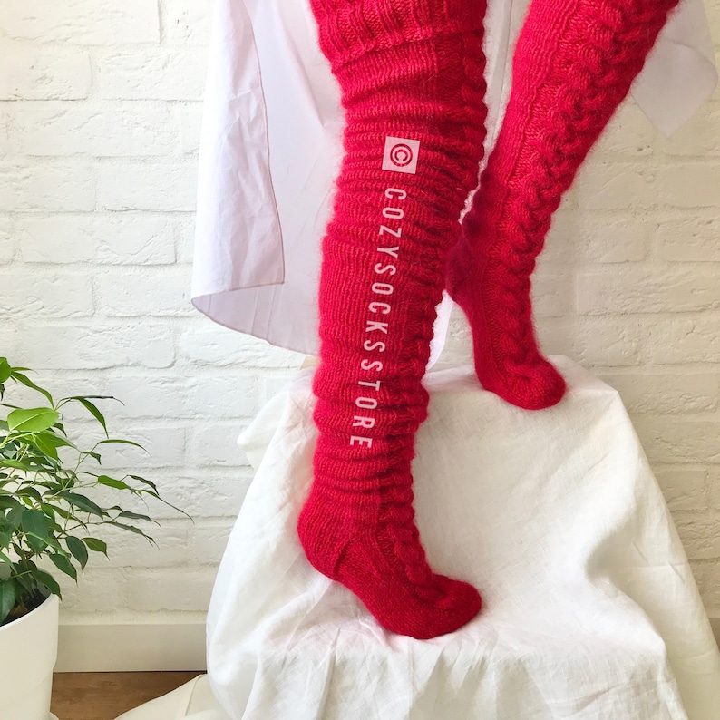 plus size red thigh high socks