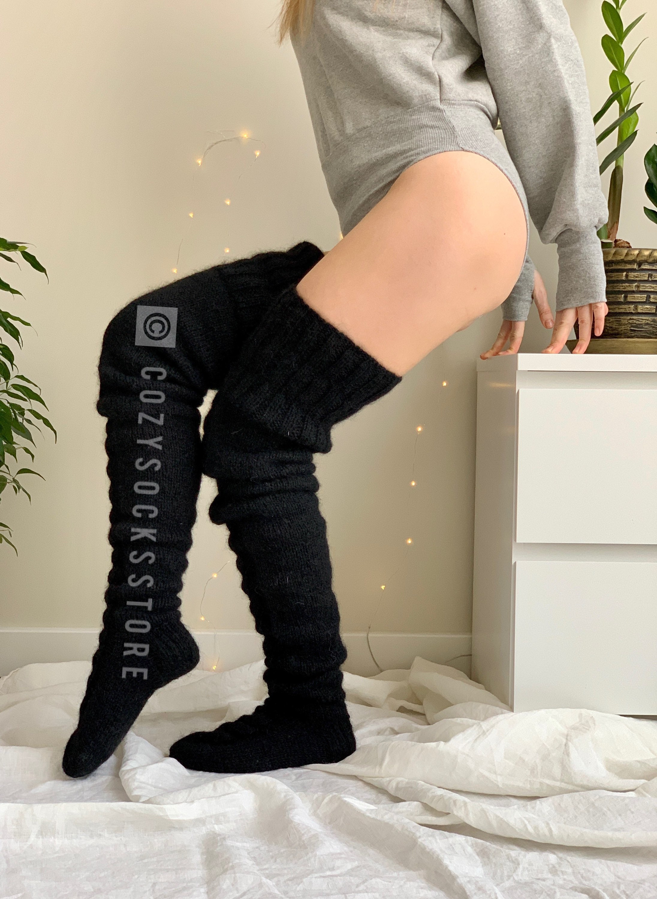 Sexy black stockings Thigh high knitted socks Plus size Etsy