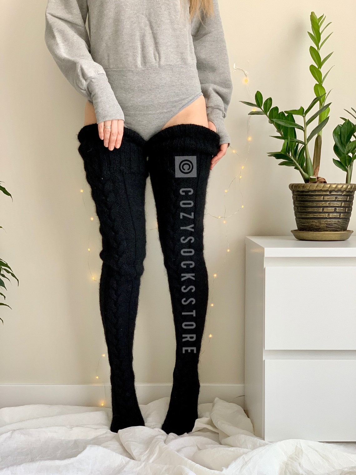Sexy Black Stockings Thigh High Knitted Socks Plus Size Etsy