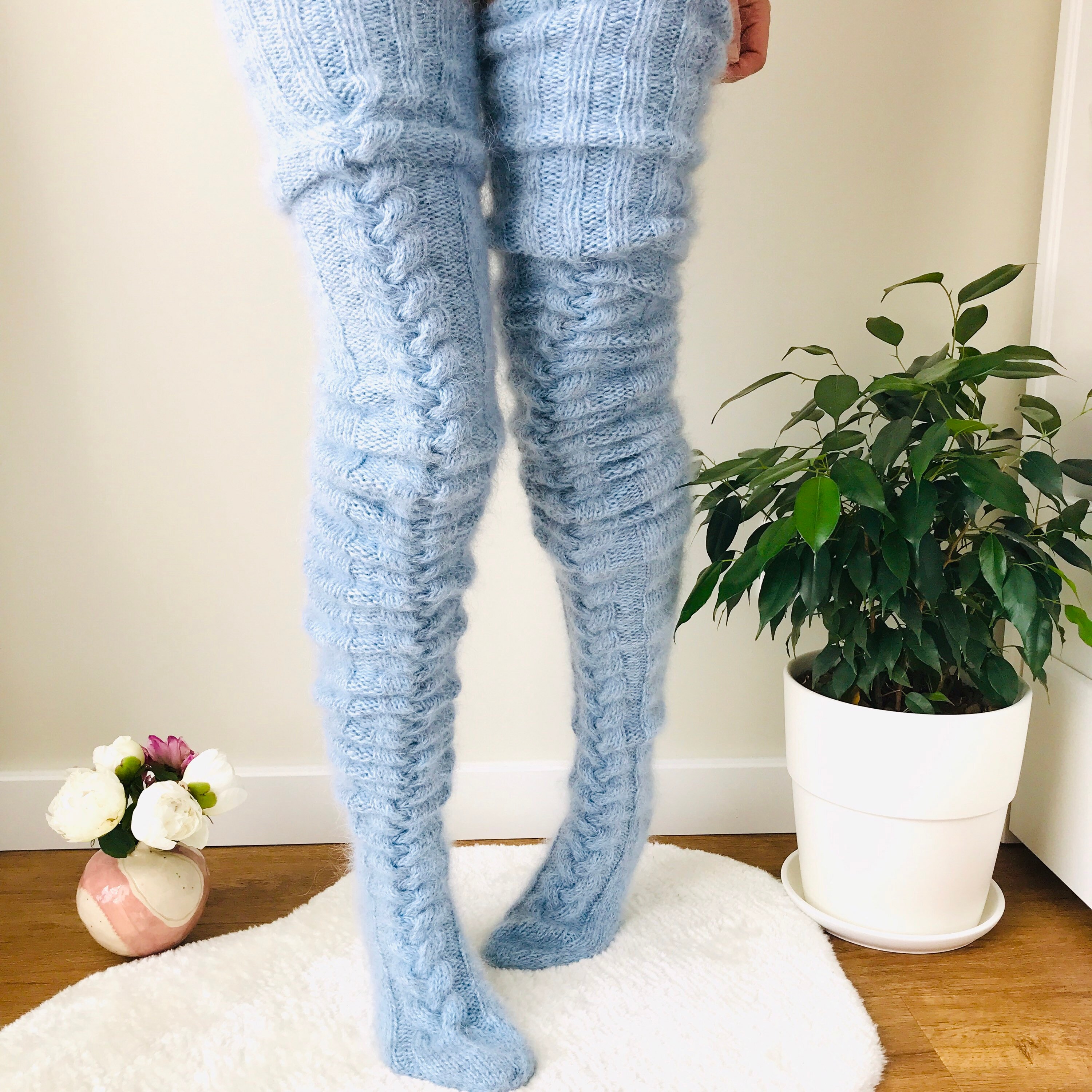 Blue Thigh High Socks Socks Plus Size Fuzzy Socks Leggings for Etsy