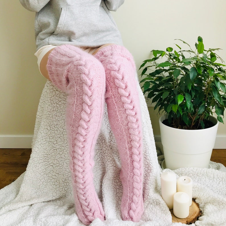 Long cute socks Plus size thigh high socks Knitted fuzzy Etsy
