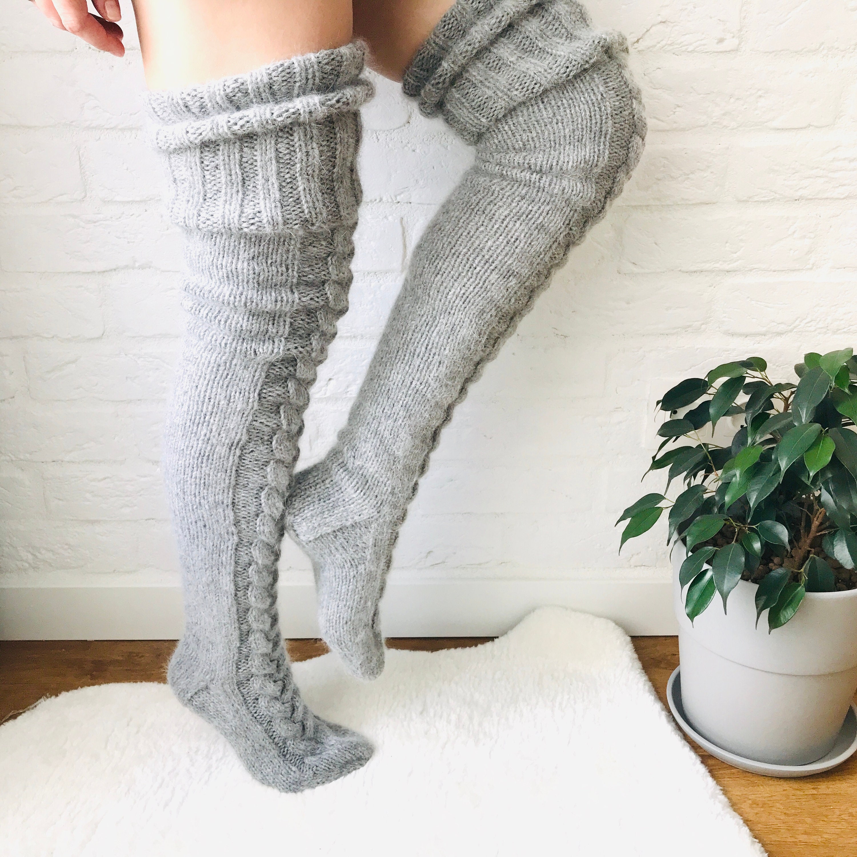 Knitting pattern Thigh higs socks plus size Cable knit socks Etsy
