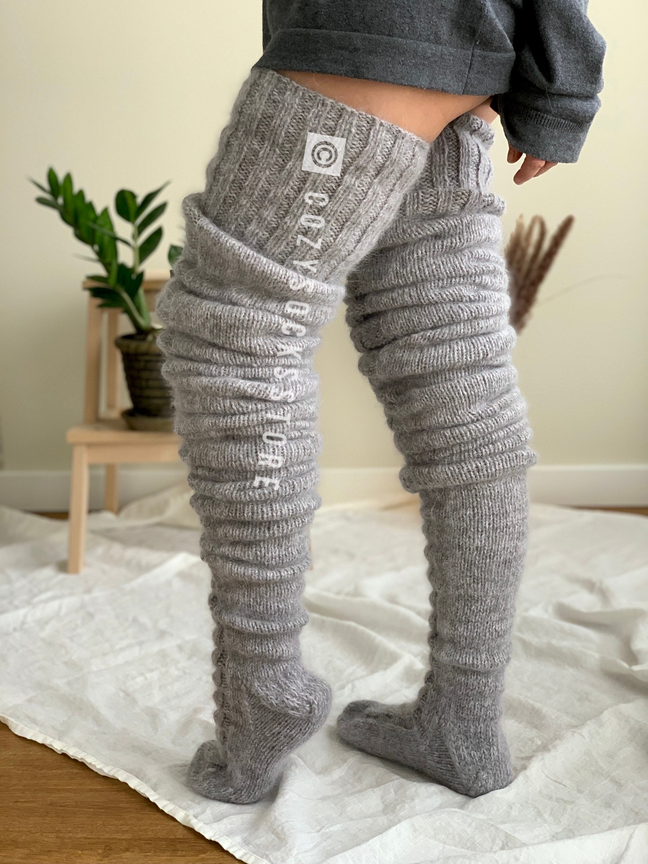 Custom leggings Plus size thigh high socks Knitted christmas | Etsy