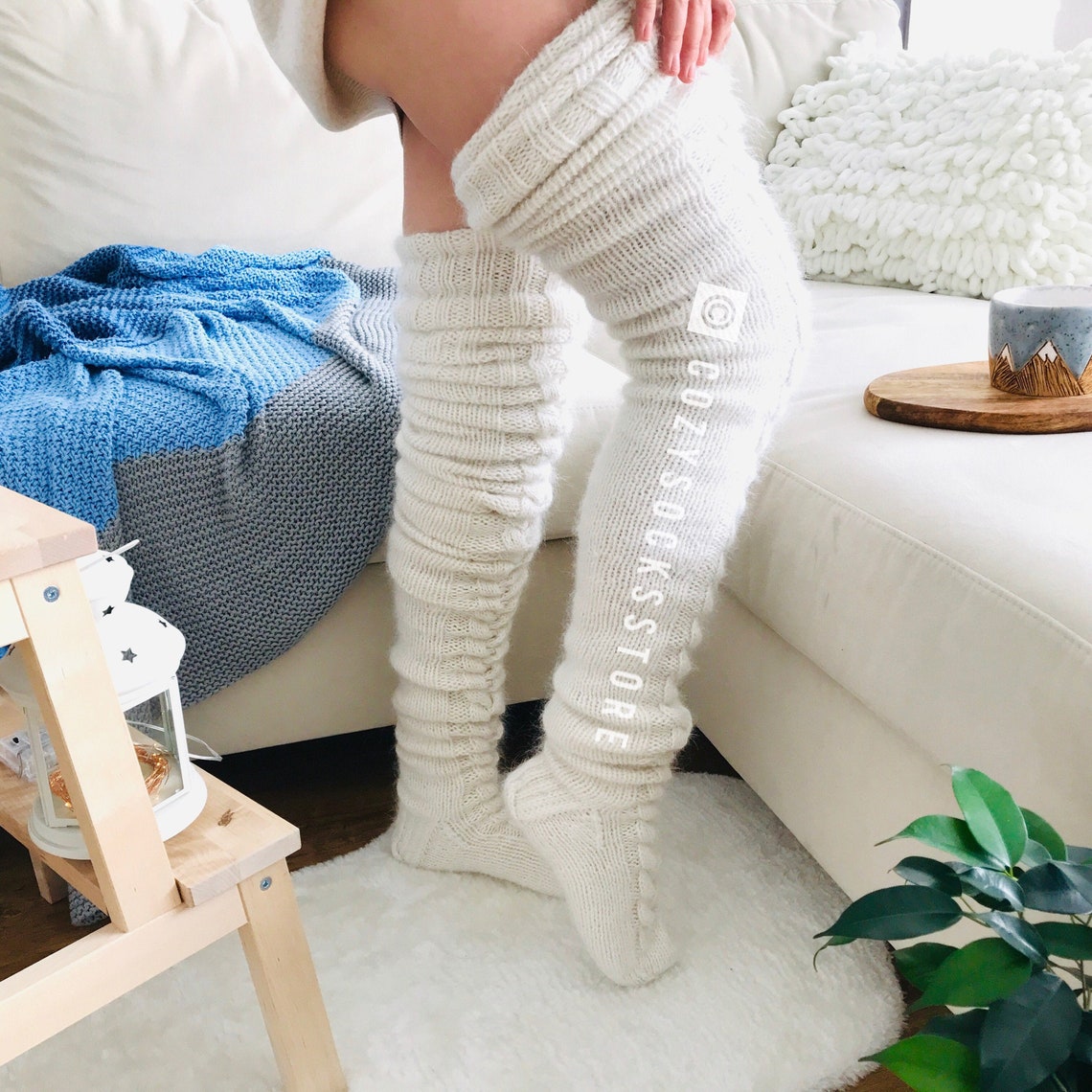Thigh High Socks Fuzzy Long Socks Plus Size Knitted Socks Etsy