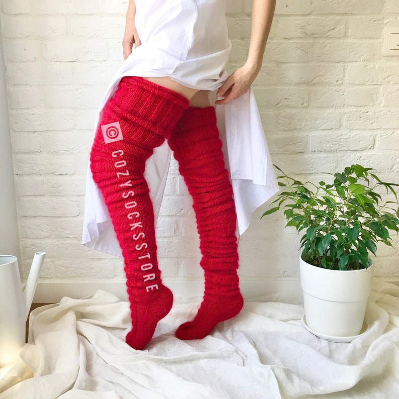 plus size red thigh high socks