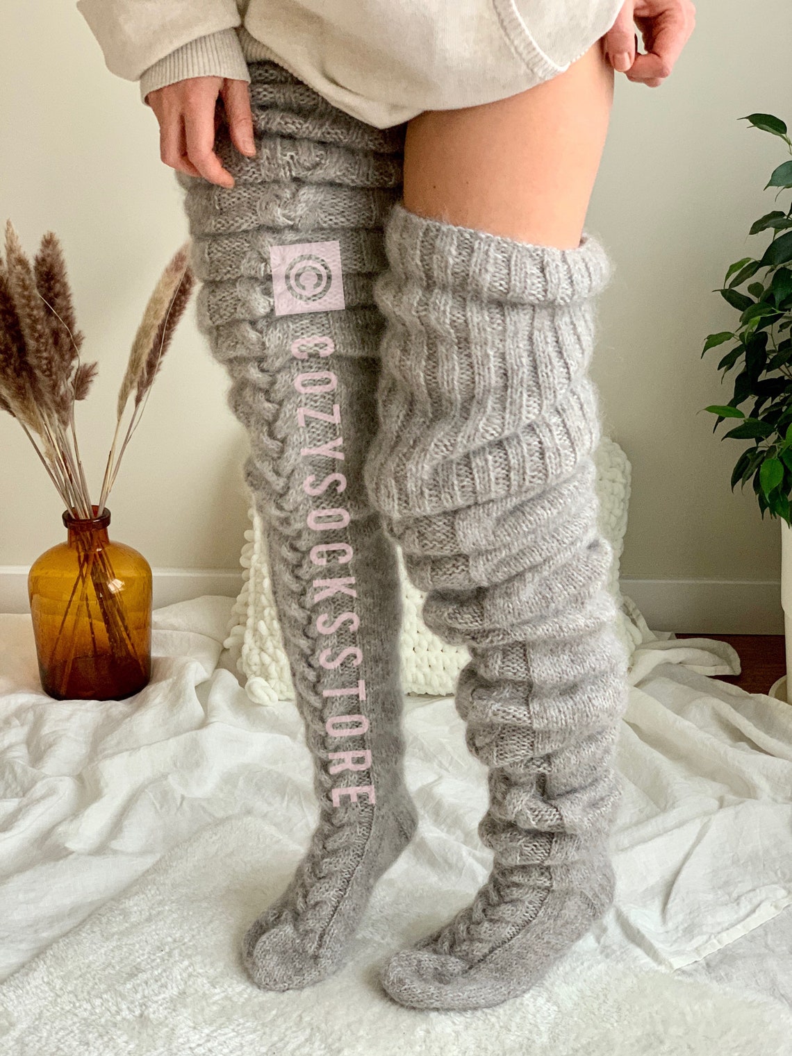 frankie beige flat knitted chunky thigh high boots