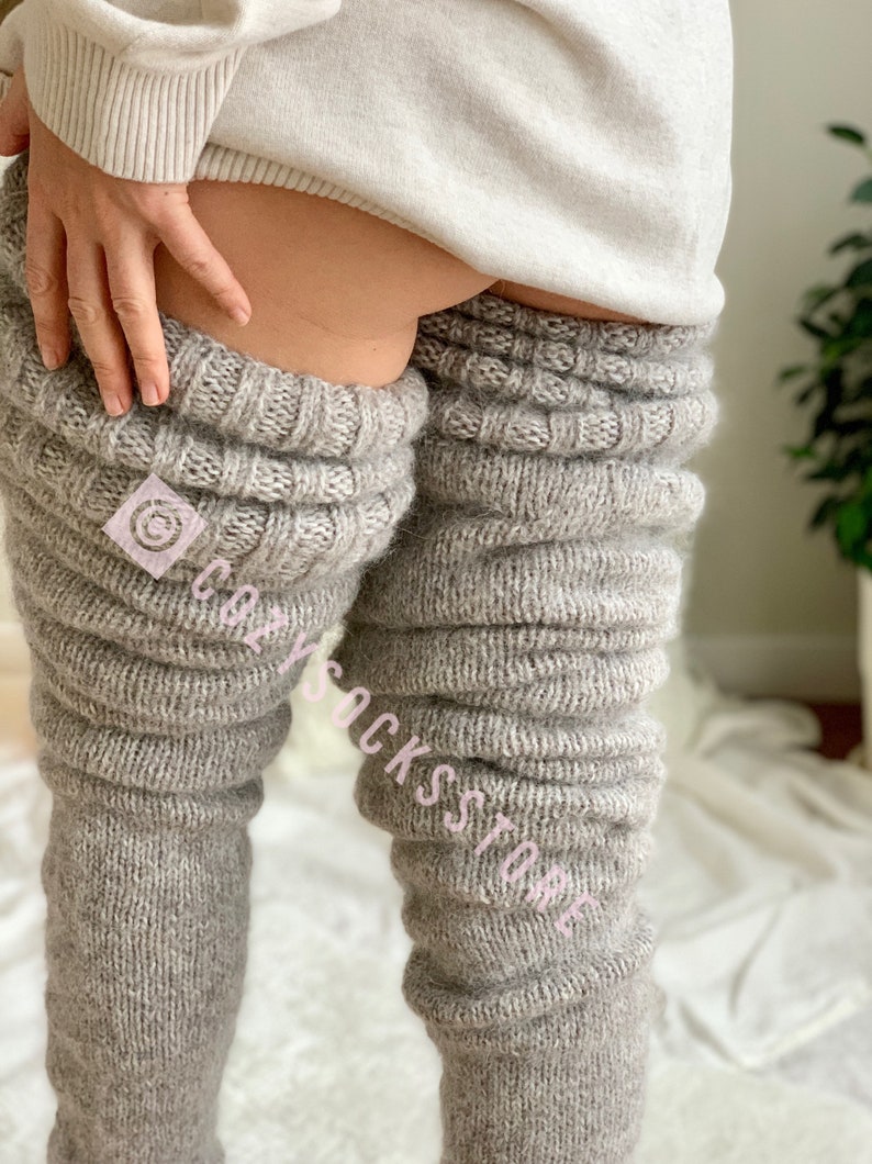 Fuzzy thigh high socks Knitted stockings plus size Wool knee Etsy