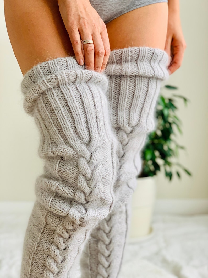 Thigh High Socks Plus Size Knee High Socks Fuzzy Knitted Etsy