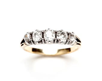 Early Victorian Five Diamond Half Hoop Ring | 14k