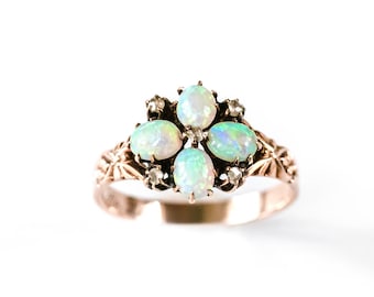 Victorian Opal and Diamond Flower Ring | 14k