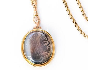 Pendentif victorien en agate mousse hivernale | 9k-12k