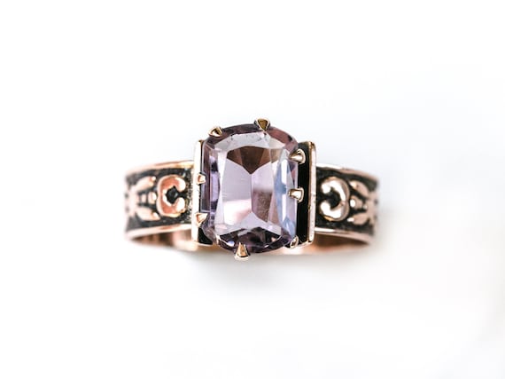 Late Victorian Etched Amethyst Band | 10k - image 1