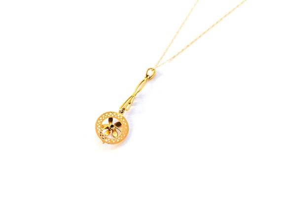 Antique Enamel Flower Pearl Drop Necklace | 10k - image 2