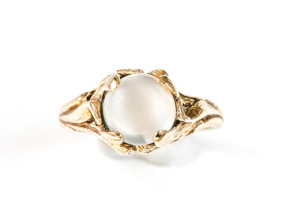 Art Nouveau Style Cat's Eye Moonstone Ring | 14KP - image 2