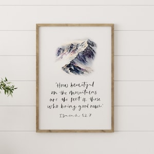 Bible Verse Wall Art Isaiah 52:7 how beautiful on the mountains, Scripture Wall Art Modern Scripture art, Christian Gifts, Baptism Gift