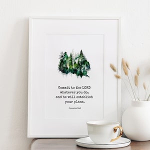 Bibel Vers Wandkunst Sprüche 16: 3 Verpflichten Sie sich dem Herrn, was auch immer Sie tun Schriftwandkunst Moderne Schriftkunst Taufe Geschenk