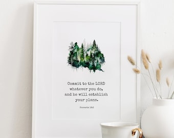 Bijbelvers Wall Art Spreuken 16:3 Zet je in voor de Heer, wat je ook doet Schriftmuurkunst Moderne Schriftkunst Doopcadeau