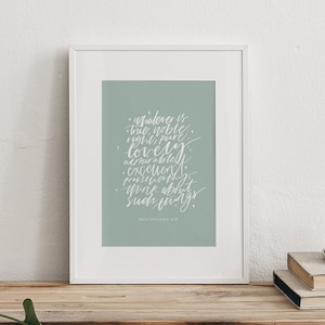Whatever is lovely, Philippians 4:8 Print, Hand-Lettered Christian Print, Christian Family Wall Art Print Religious Gift, Gift for Christian