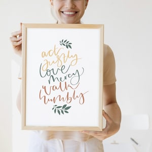 Act Justly Love Mercy, Micah 6:8, Minimalist Scripture Art, Religious Wall Art, Baptism, Christian Gift, Bible Verse Print, Missionary Gift