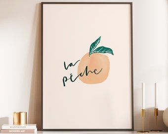 La Peche, Gift For Friends, Peach Print, Stay Peachy Wall Art, Hand Lettered by Sharmila Joy, 5x7, A5, A6, 8x10, A4, A3, Peachy
