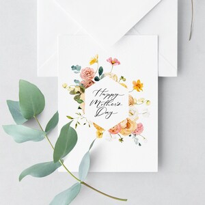 Happy Mothers Day Karte, Florale Muttertagskarte, Karte für Mama, Muttersonntagskarte UK, florale Rosen, Frühlings-Themenkarte