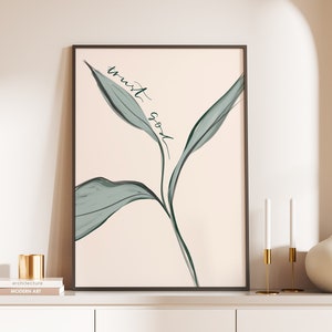 Trust God Plant Print, regalos cristianos para el hogar, arte de pared, impresión de plantas, arte de pared alentador, impresiones para el baño