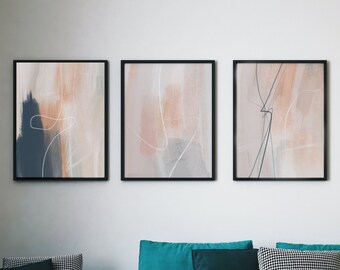 Abstract set of three prints, Scandi Art, Set of three Posters, Scandinavian, Pastel colours, Boho Posters, Minimalist Design