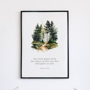 Christian Wall Art Psalm 37 Christian Art Print, Christian Gifts, Religious Home Christian Prints Faith Wall Art The Lord makes firm