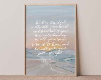 Trust in The Lord Bible Verse illustrated Print Black and white option, Christian Print, Christian Print, Gift for Christian, Proverbs 3:5-6