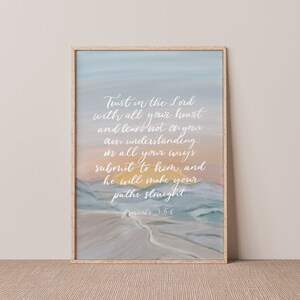 Trust in The Lord Bible Verse illustrated Print Black and white option, Christian Print, Christian Print, Gift for Christian, Proverbs 3:5-6