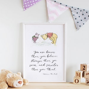 You Are Braver than you think Print, Inspirierendes Zitat Print, Kinderzimmer Print, Pooh Zitat