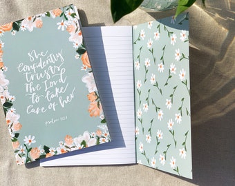 Floral Notebook, A5 Lined Notebook, Christian Stationery, Christian Notebook, Gift for Christian Women, She confidently trusts The Lord