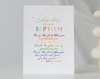 Baptism Card, Colourful Baptism Card with Bible Verse,On Your Baptism Day Card, Godson Baptism Card, Daughter Baptism Card, Son Baptism Card