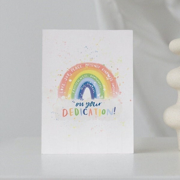 On your Dedication card, Rainbow Card with Fruits of The Spirit, Baptism Card, Christening Card, Christian cards, Baby dedication card