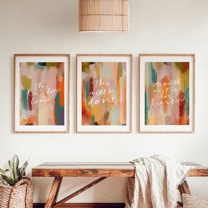 Christian Art Set of 3 Prints, The Lord's Prayer, Living Room Christian Decor, Scripture Wall Art, Christian posters, Modern Bible Prints