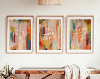 Christian Art Set of 3 Prints, The Lord's Prayer, Living Room Christian Decor, Scripture Wall Art, Christian posters, Modern Bible Prints