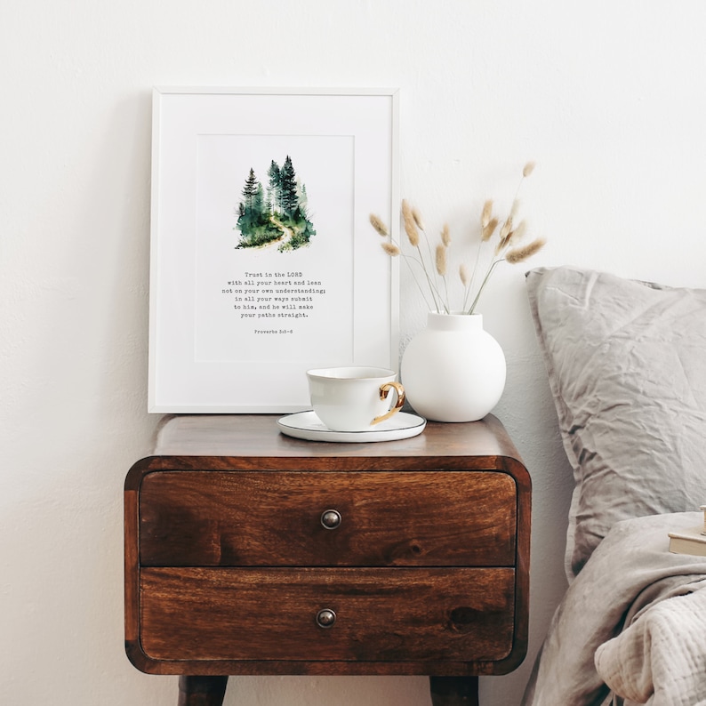 Proverbs 3:5-6 Trust in the Lord with all your heart Christian Art Print, Christian Gifts, Religious Home Christian Prints Faith Wall Art image 3