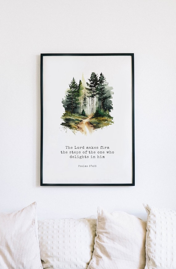 Christian Wall Art Psalm 37 Christian Art Print, Christian Gifts, Religious Home Christian Prints Faith Wall Art The Lord makes firm