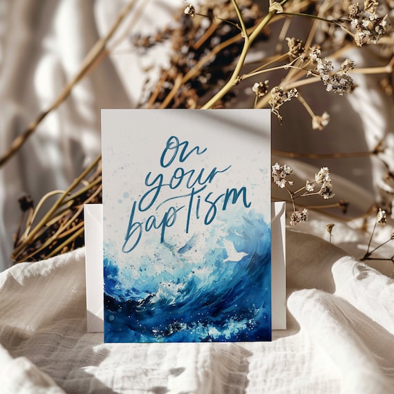 Holy Communion, Christening or Baptism Personalised Card, White, Blue