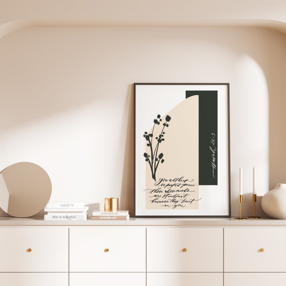 Modern Gallery Wall Print, Christian Boho Print, Christian Wall Art, Bible Verse Art, Isaiah 26:3 Scripture Print, Peace Print for the home