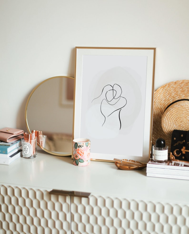 Couple Line Art Hug Cuddle Line Art Abstract Line Art Wall Etsy UK