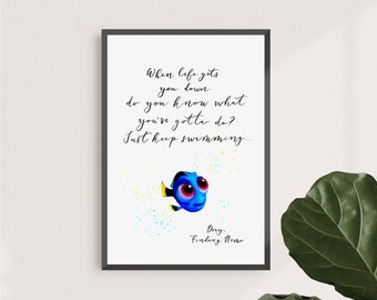 Dory Just Keep Swimming Disney Gift - Inspirational Quote Print - Motivational Pixar Finding Nemo Poster - Finding Dory