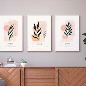 Faith Hope Love Bible Verse Wall Art Set of 3 Prints, Living Room ...
