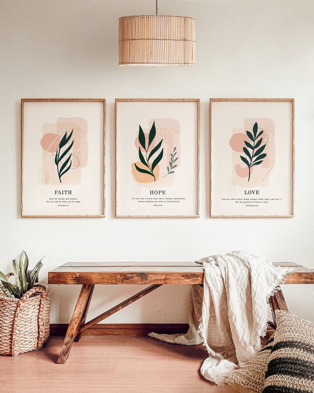 Faith Hope Love Bible Verse Wall Art Set of 3 Prints, Living Room ...