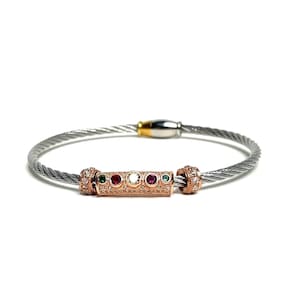 Stainless Steel Cable Wire Bracelet with CZ Pave Curved Tube, Studded Gold Silver Zirconia Bangle, Dainty Micro Pave CZ Bracelet, Gifts Idea