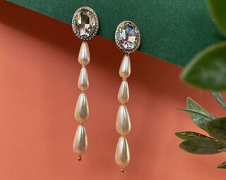 TEZCET Orecchini Lunghi A Goccia In Perle D'Acqua Dolce – Barocche Con Zirconi – Montatura Argento 925 Placcato Oro – Regalo In Confezione