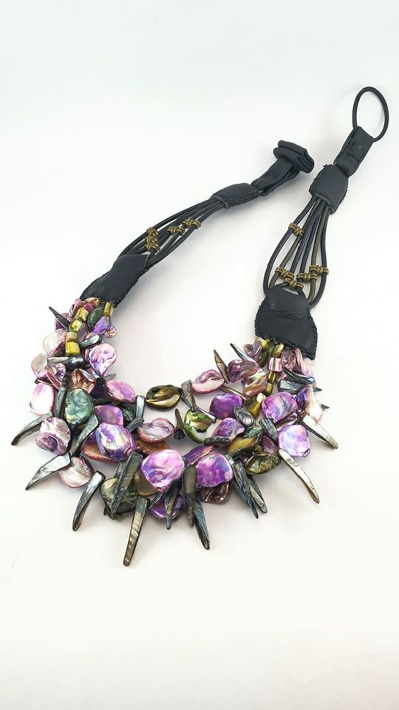 Green and Purple Mother of Pearl Shells Statement Leather image 1
